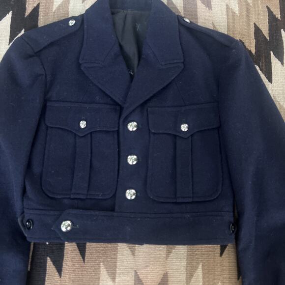 French Military Wool Jacket Navy Crop Small 1950s Vintage CDG Balenciaga Design - Picture 3 of 16